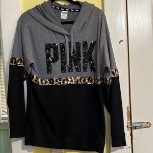 Victoria's Secret Pink Gray and Black Sequin Hoodie
